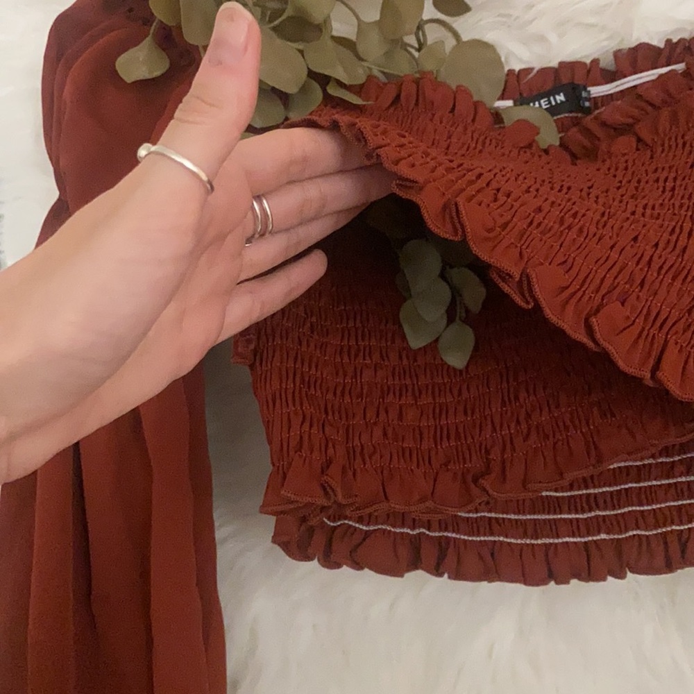• § Off Shoulder Rust Festival Crop Ruffle Blouse § • - Picture 5 of 5